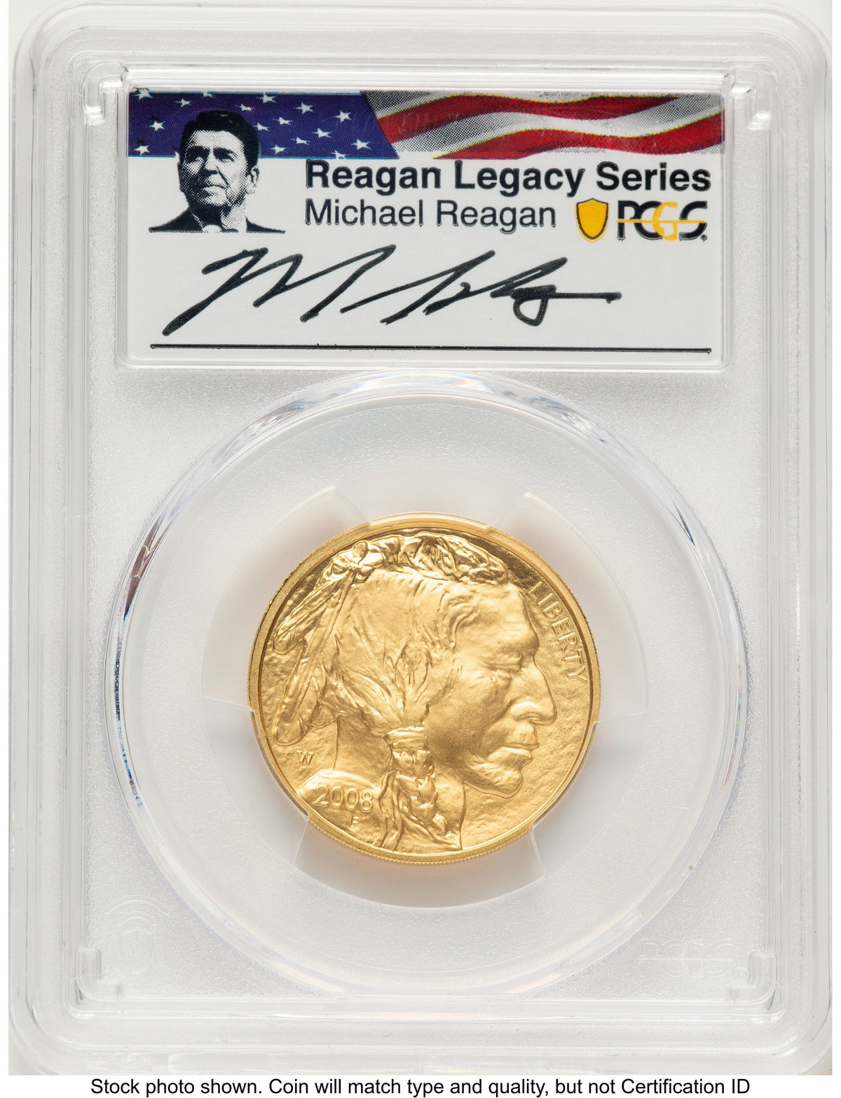 2008-W Burnished Gold Buffalo 1/2 oz Reagan Legacy Series Michael Reagan Picture PCGS MS70