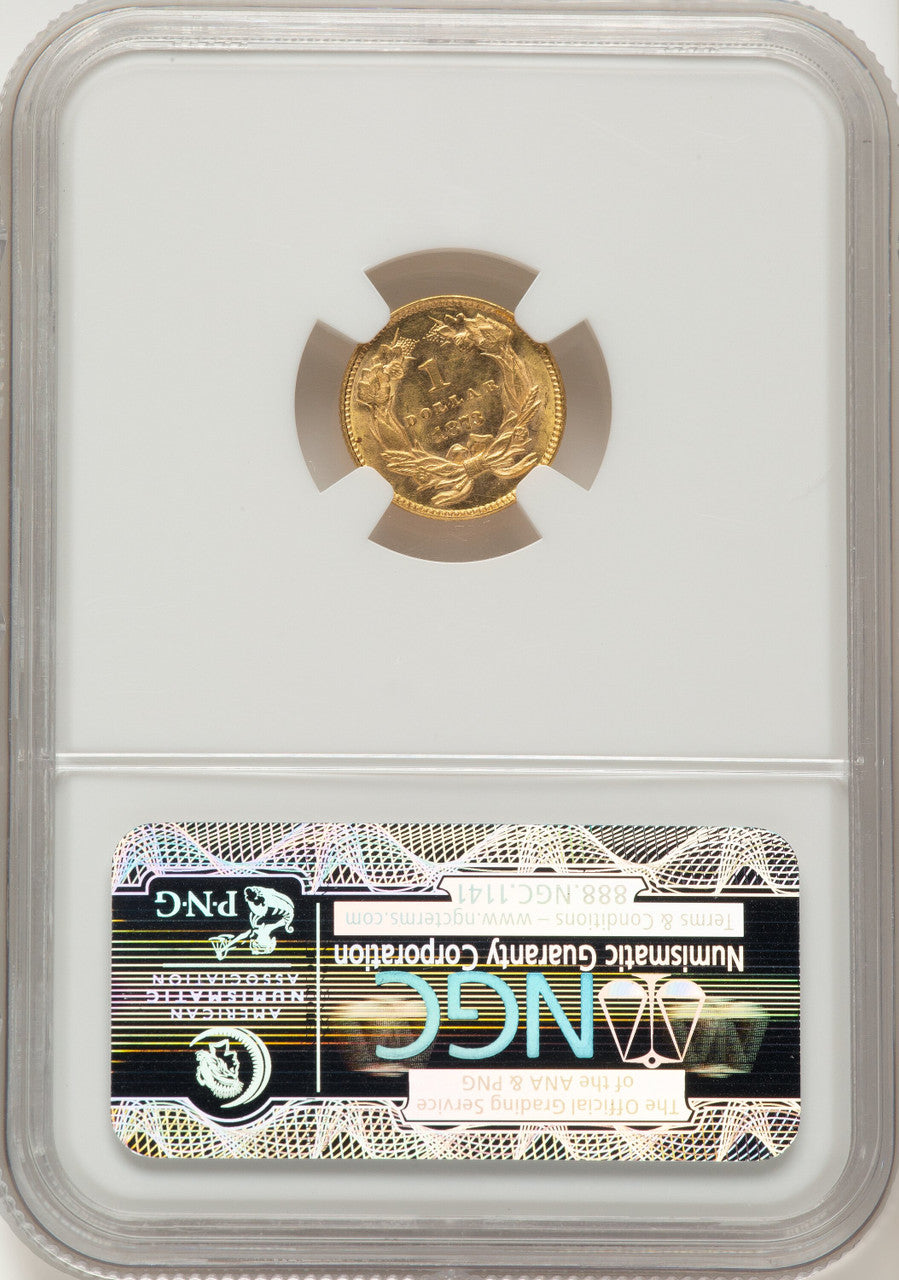 1873 G$1 OPEN 3 Gold Dollar NGC MS62