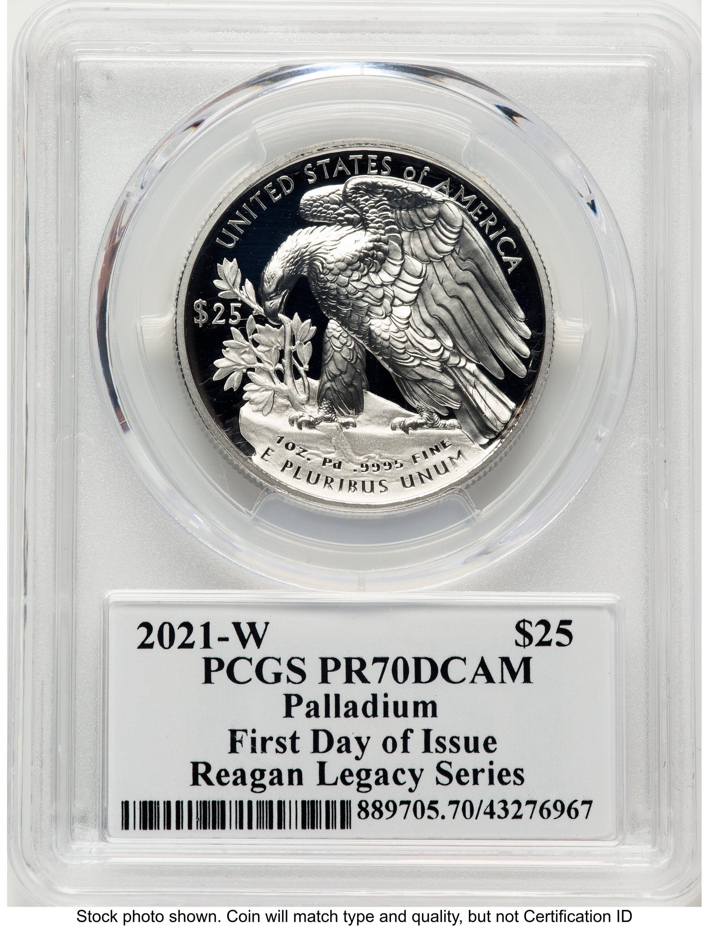 2021-W Palladium Eagle 1 oz FDI Reagan Legacy Series Michael Reagan Picture PCGS PR70