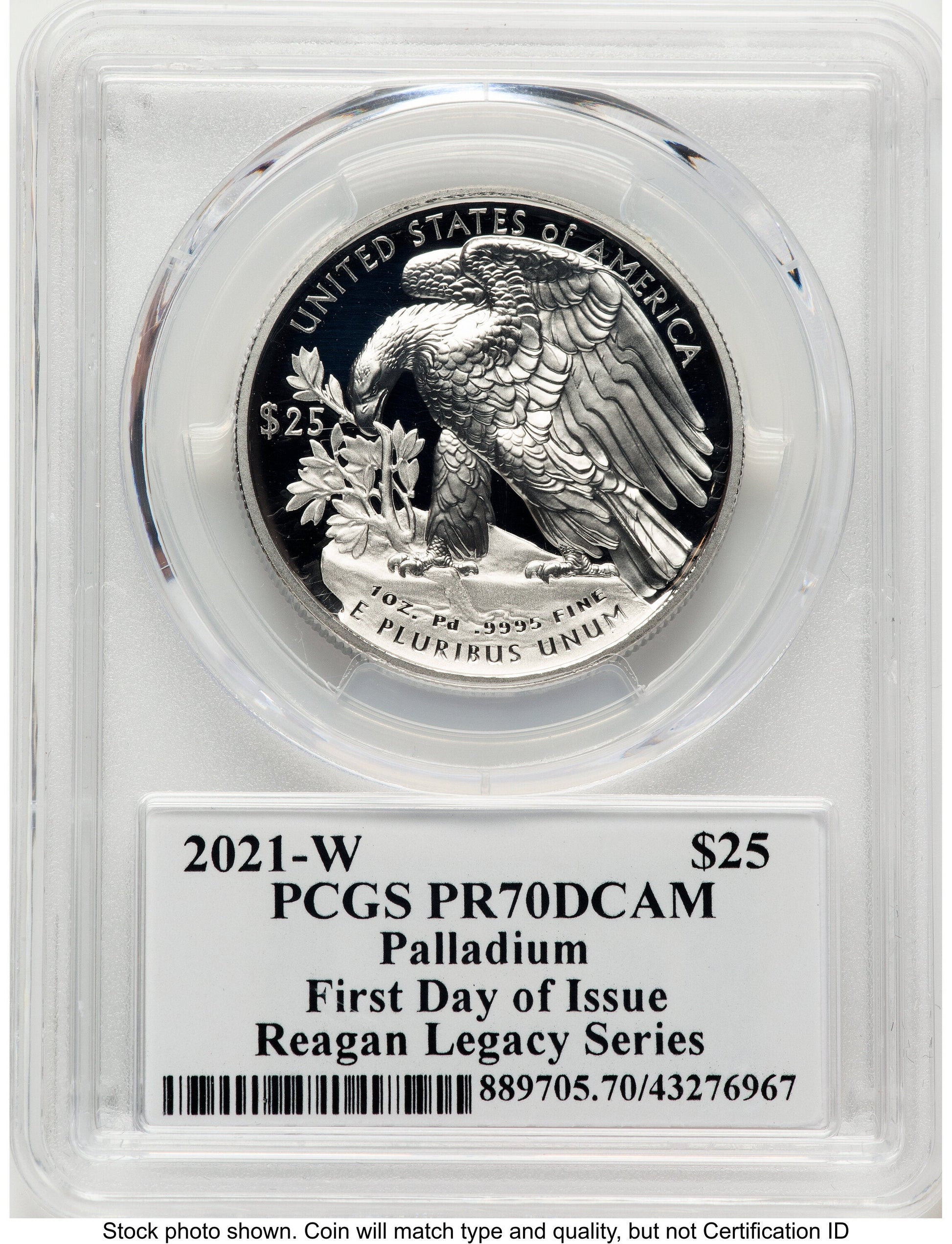 2021-W Palladium Eagle 1 oz FDI Reagan Legacy Series Michael Reagan Picture PCGS PR70