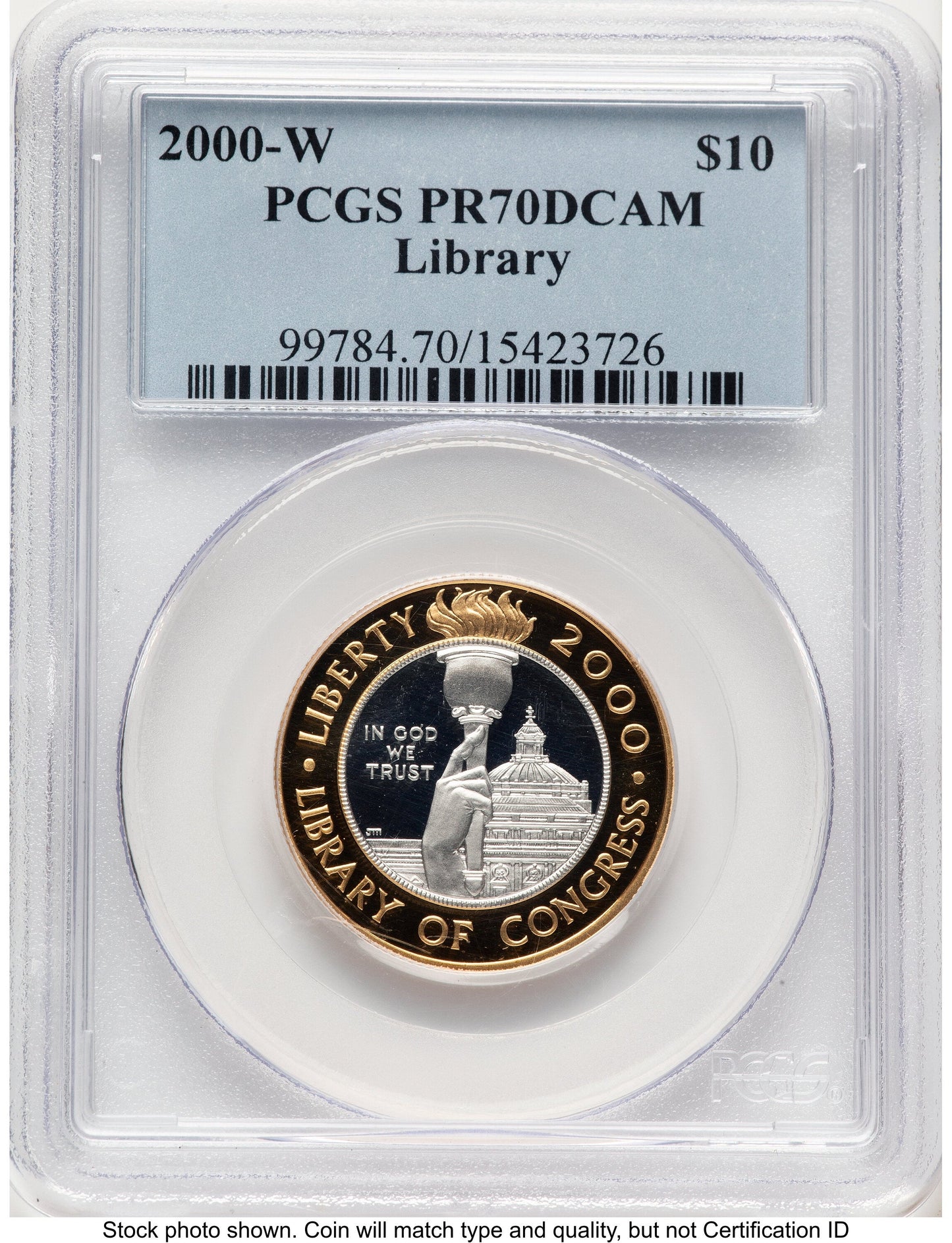 2000-W $10 Library of Congress Bi-Metallic Gold 0.2509 oz and Platinum 0.2509 oz Blue Label Modern Issues PCGS MS70