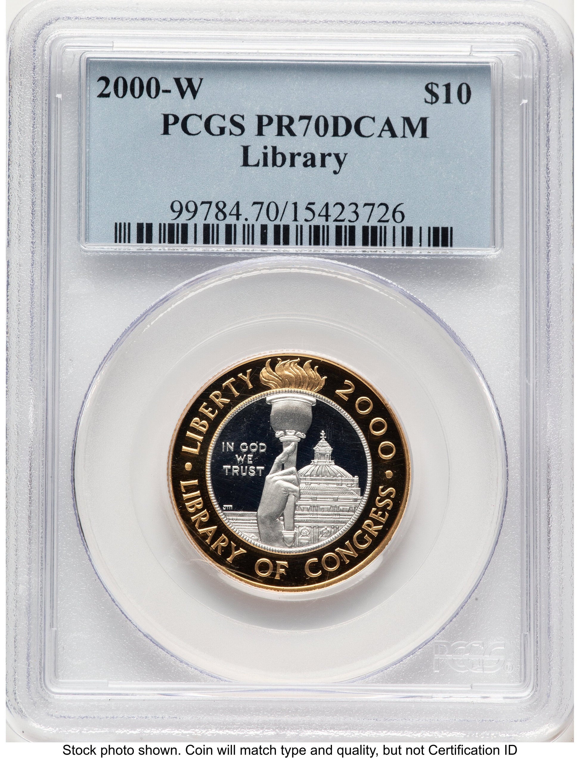 2000-W $10 Library of Congress Bi-Metallic Gold 0.2509 oz and Platinum 0.2509 oz Blue Label Modern Issues PCGS MS70