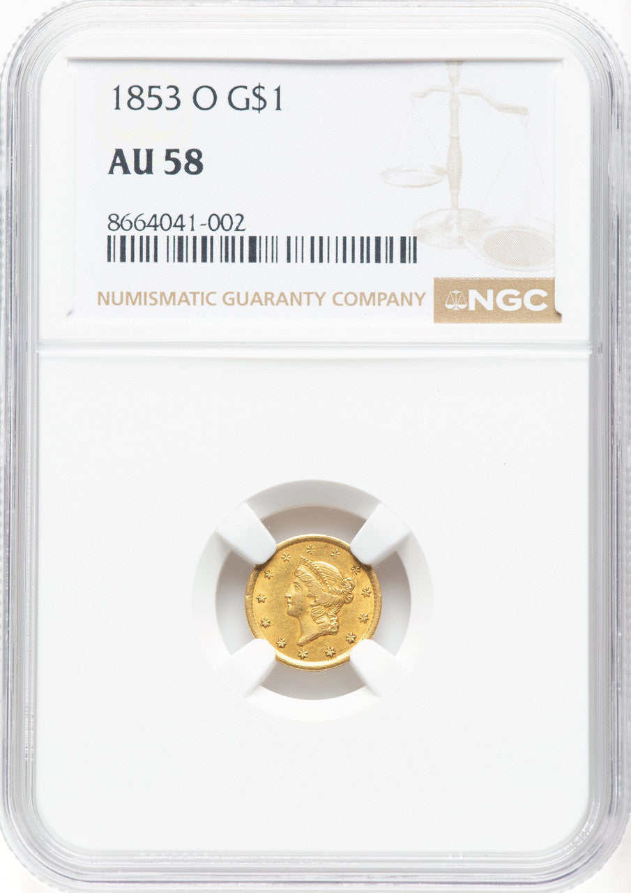 1853-O G$1 Gold Dollar NGC AU58