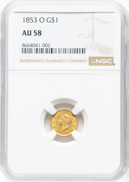 1853-O G$1 Gold Dollar NGC AU58