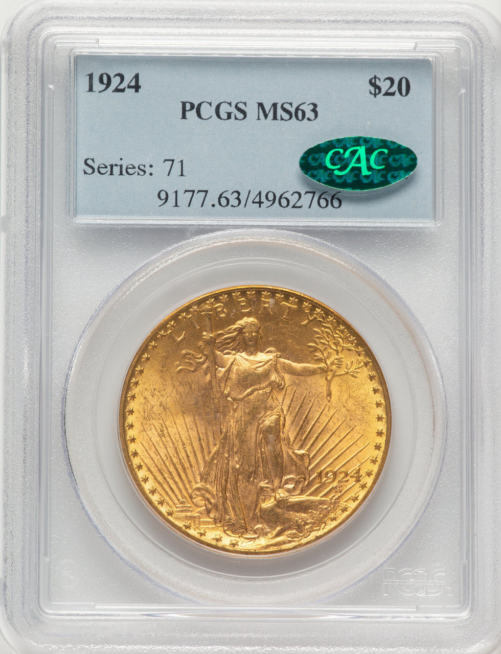 1924 $20 Saint CAC Saint-Gaudens Double Eagle PCGS MS63