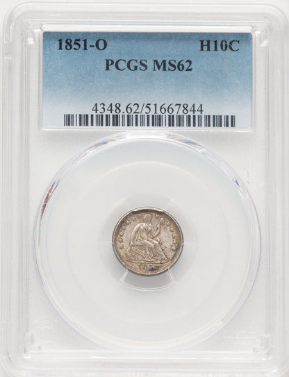 1851-O H10C Seated Half Dime PCGS MS62