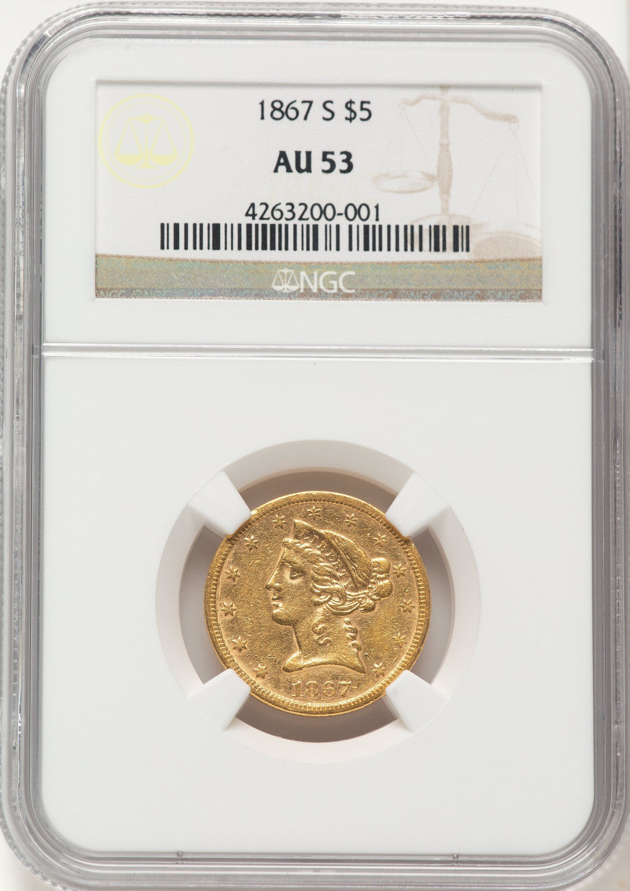 1867-S $5 Liberty Half Eagle NGC AU53