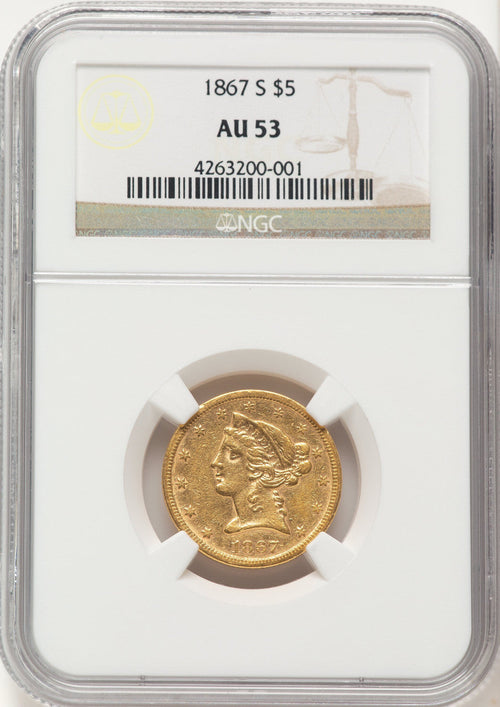 1867-S $5 Liberty Half Eagle NGC AU53