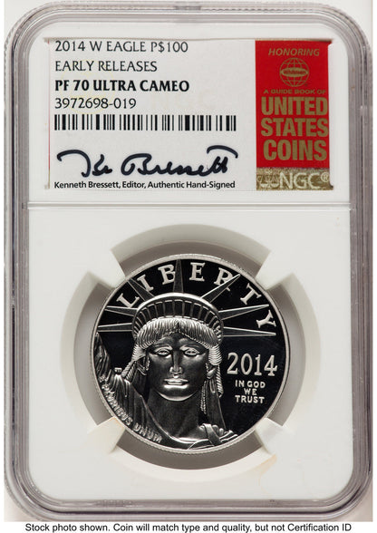 2014-W Proof Platinum Eagle 1 oz ER Kenneth Bressett Red Book NGC PF70