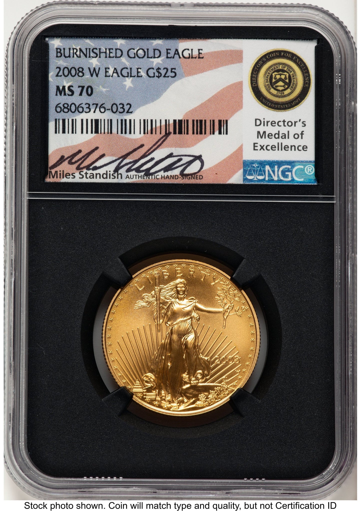 2008-W Burnished Gold Eagle 1/2 oz Miles Standish NGC MS70