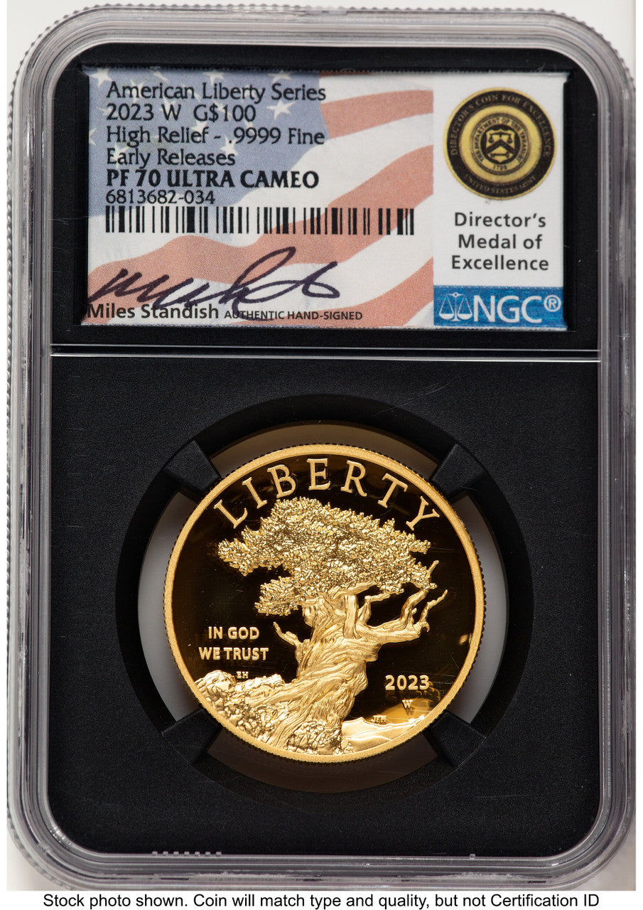 2023-W G$100 American Liberty High Relief ER Miles Standish NGC PF70