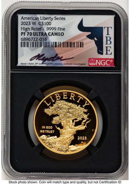 2023-W G$100 American Liberty High Relief David J Ryder TBE Label NGC PF70