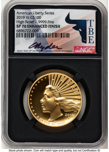 2019-W G$100 American Liberty High Relief Enhanced David J Ryder TBE Label NGC MS70 (784375106)