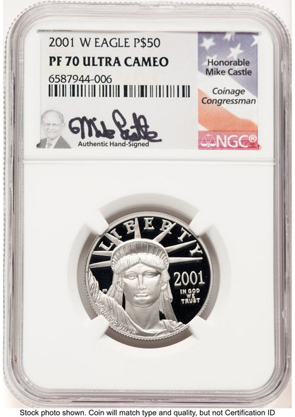 2001-W Proof Platinum Eagle 1/2 oz Mike Castle NGC PF70 (784375109)
