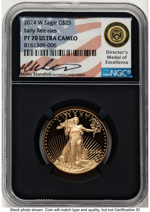 2024-W Proof Gold Eagle 1/2 oz ER Miles Standish NGC PF70