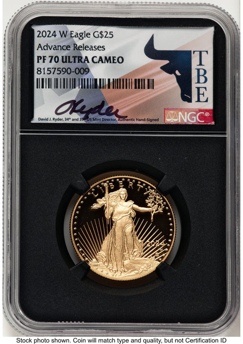 2024-W Proof Gold Eagle 1/2 oz AR David J Ryder TBE Label NGC PF70