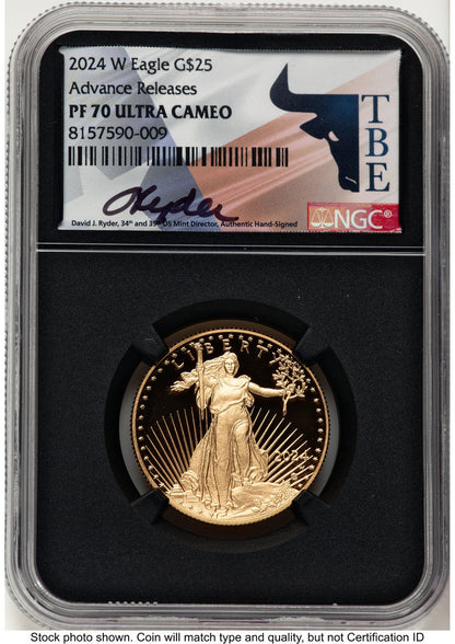 2024-W Proof Gold Eagle 1/2 oz AR David J Ryder TBE Label NGC PF70