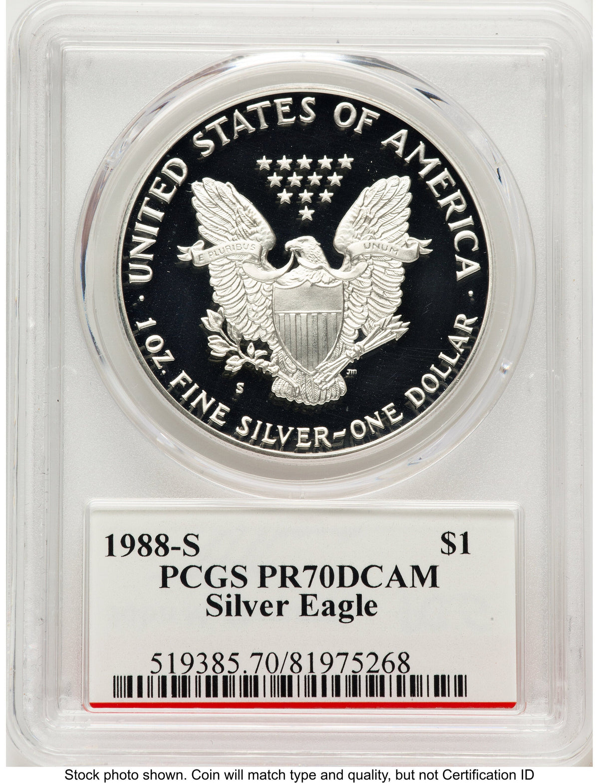1988-S Proof Silver Eagle 1 oz John Bridge PCGS PR70 Mercanti