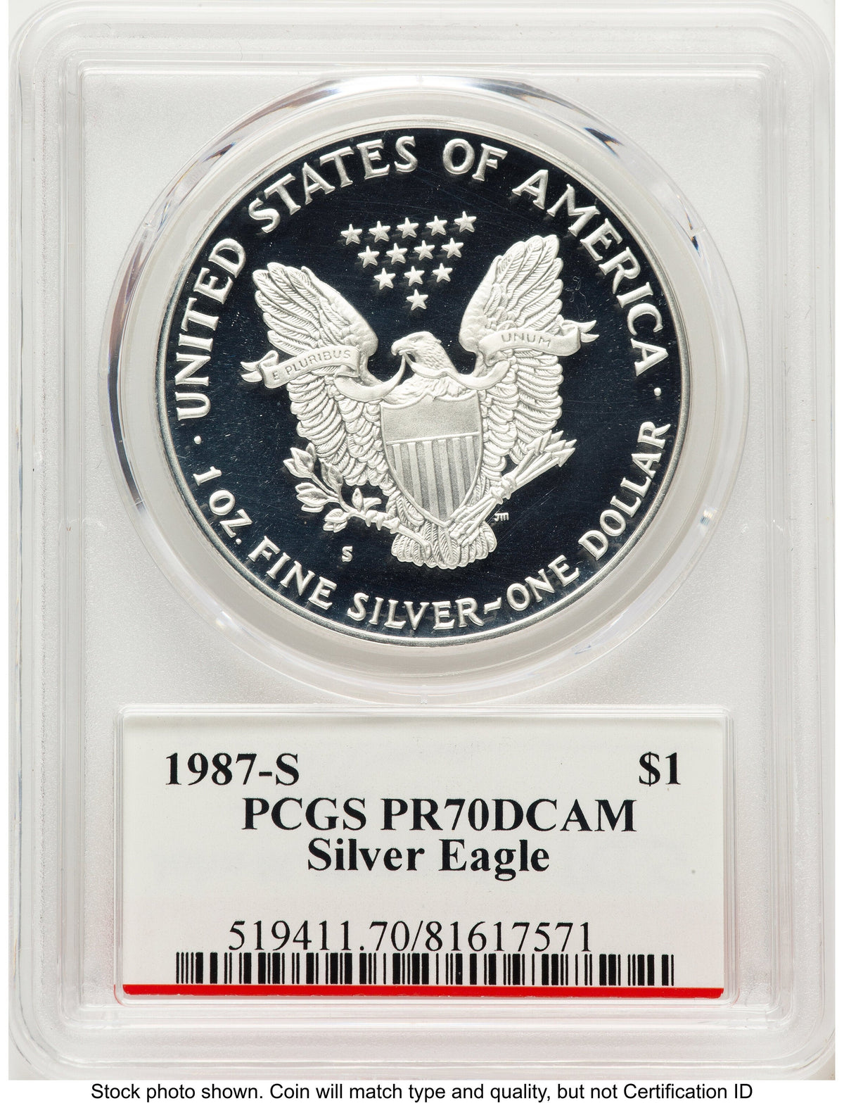 1987-S Proof Silver Eagle 1 oz John Bridge PCGS PR70 Mercanti