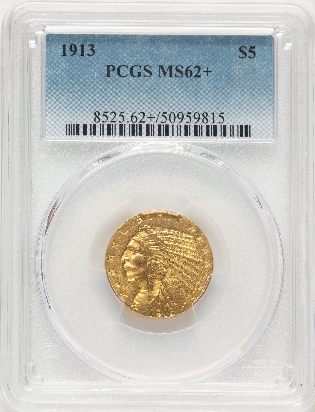 1913 $5 Indian Half Eagle PCGS MS62+