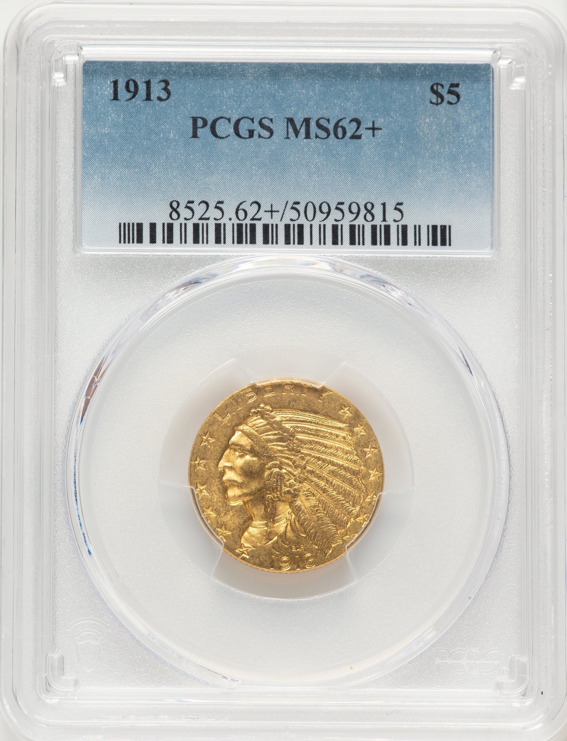 1913 $5 Indian Half Eagle PCGS MS62+