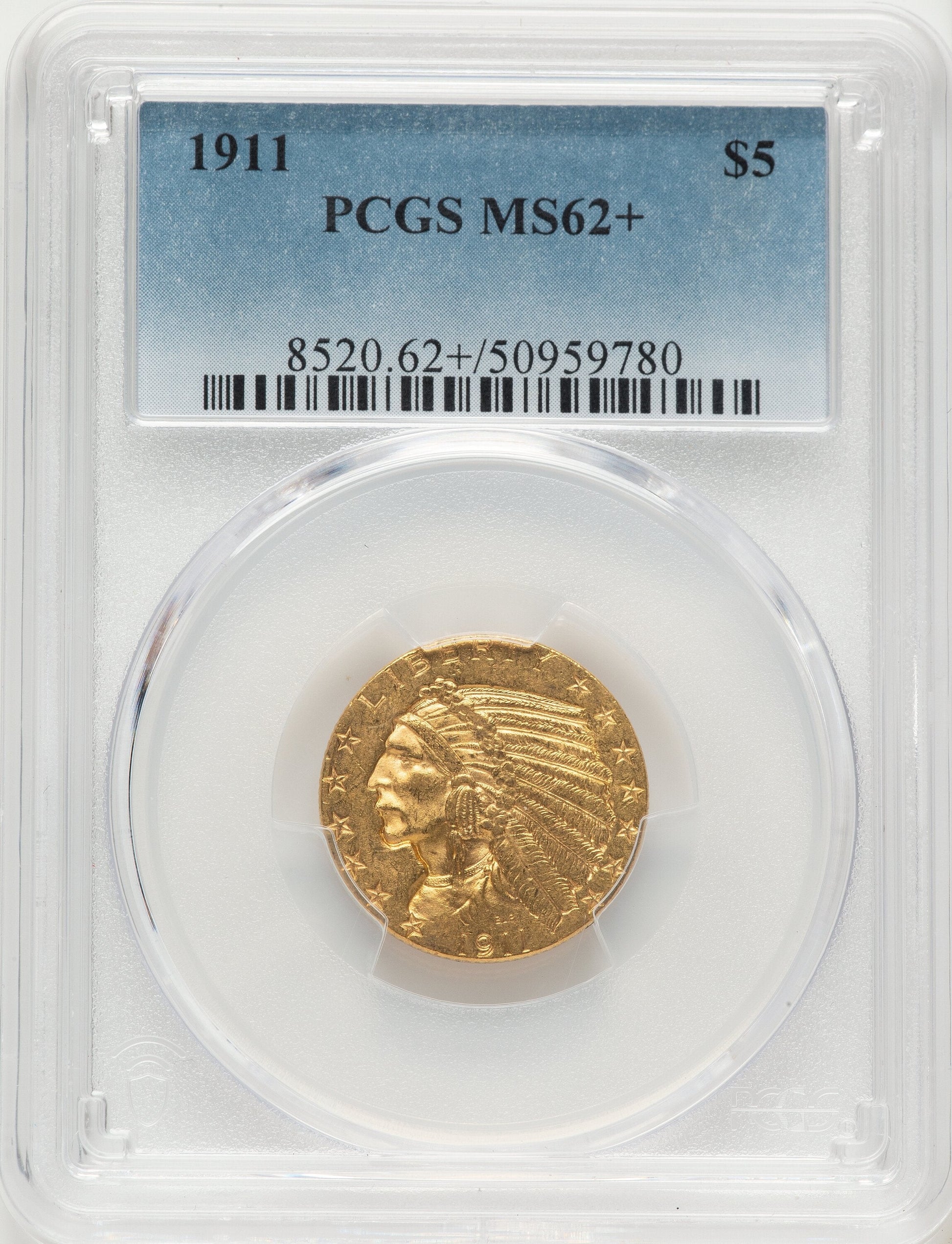 1911 $5 Indian Half Eagle PCGS MS62+