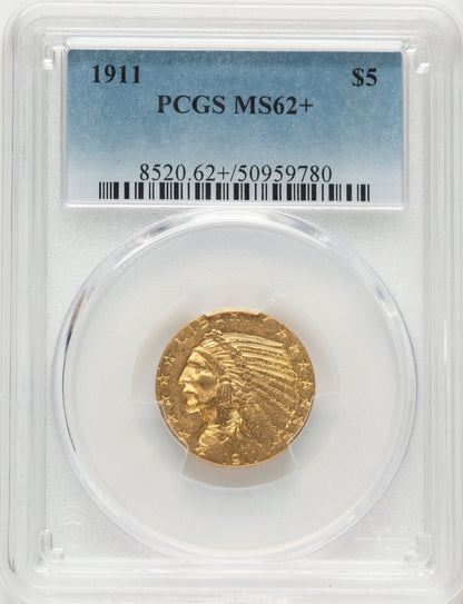 1911 $5 Indian Half Eagle PCGS MS62+