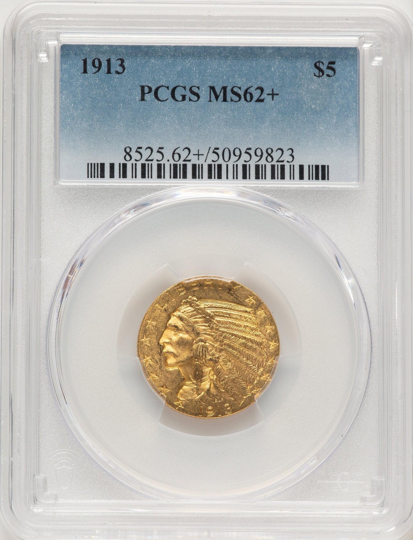 1913 $5 Indian Half Eagle PCGS MS62+
