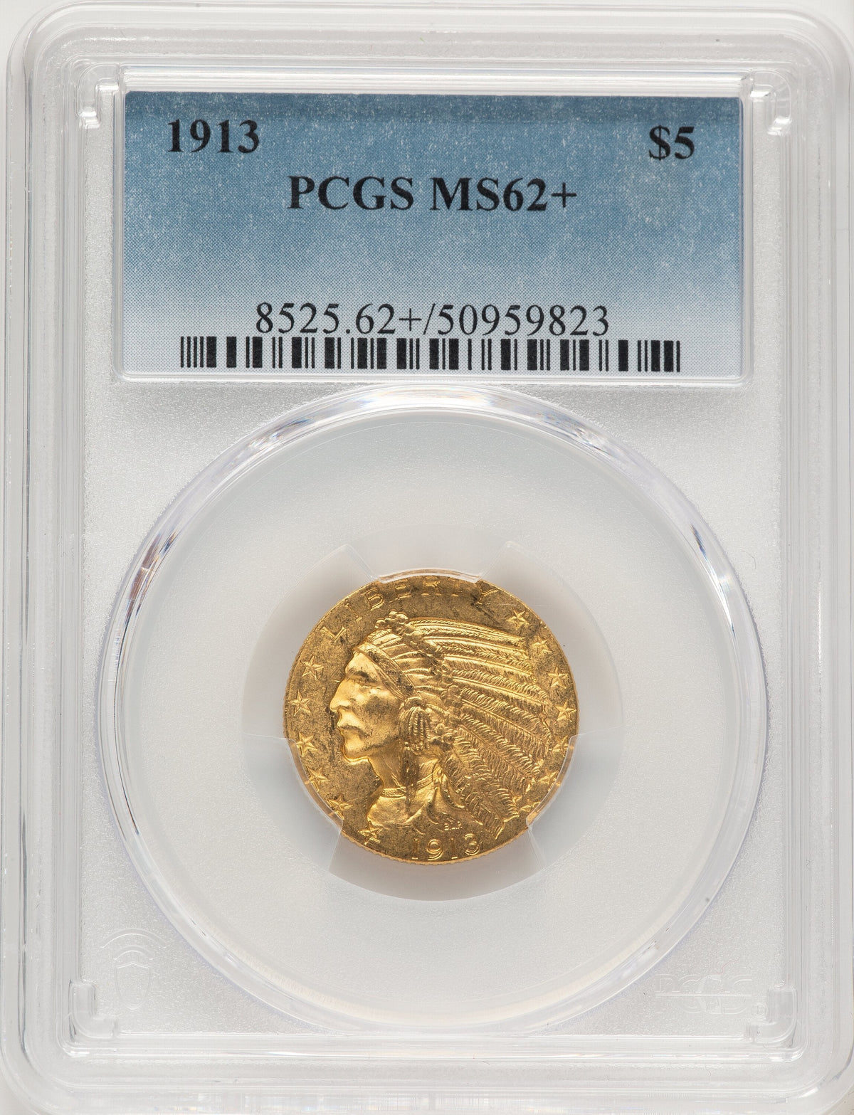 1913 $5 Indian Half Eagle PCGS MS62+