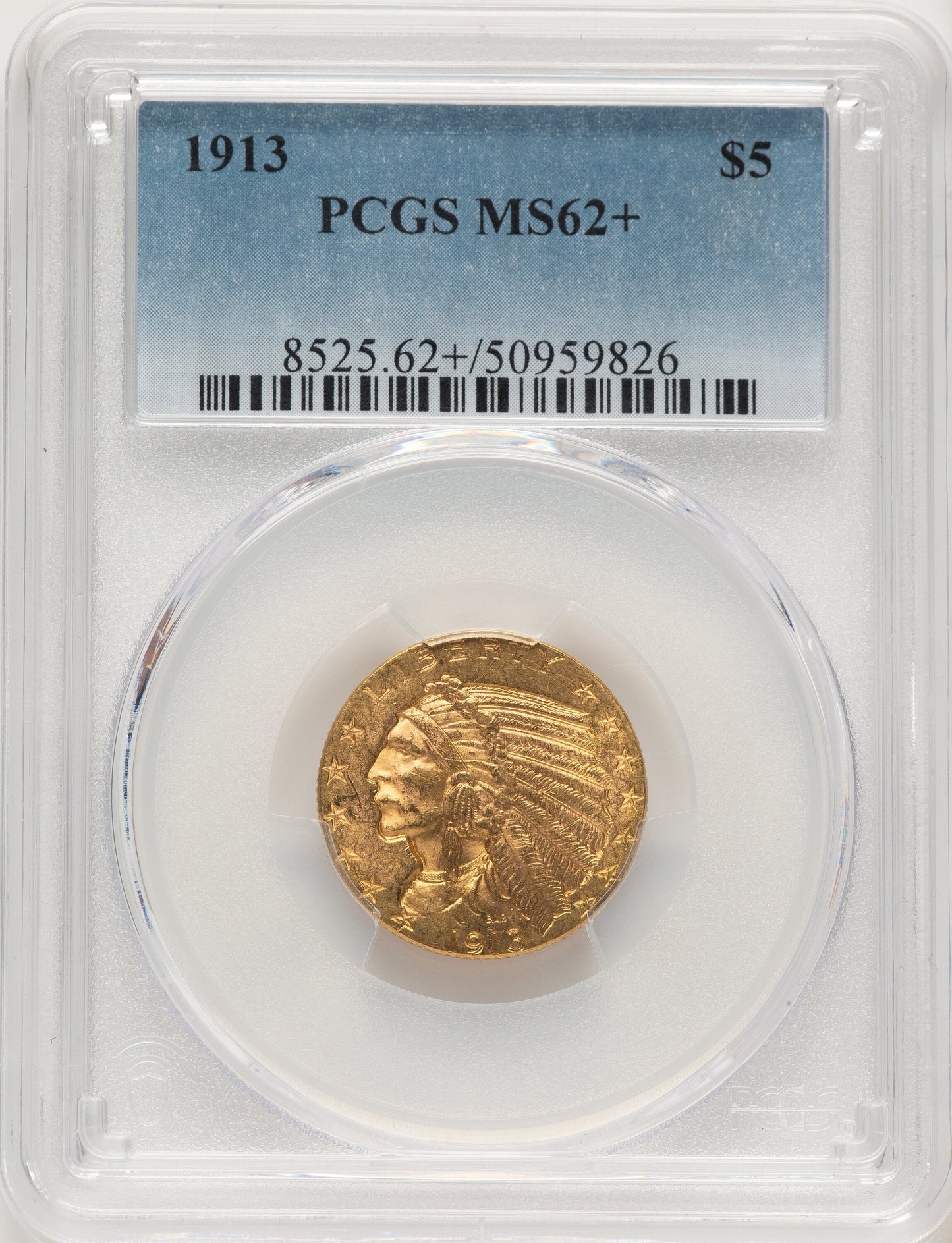 1913 $5 Indian Half Eagle PCGS MS62+