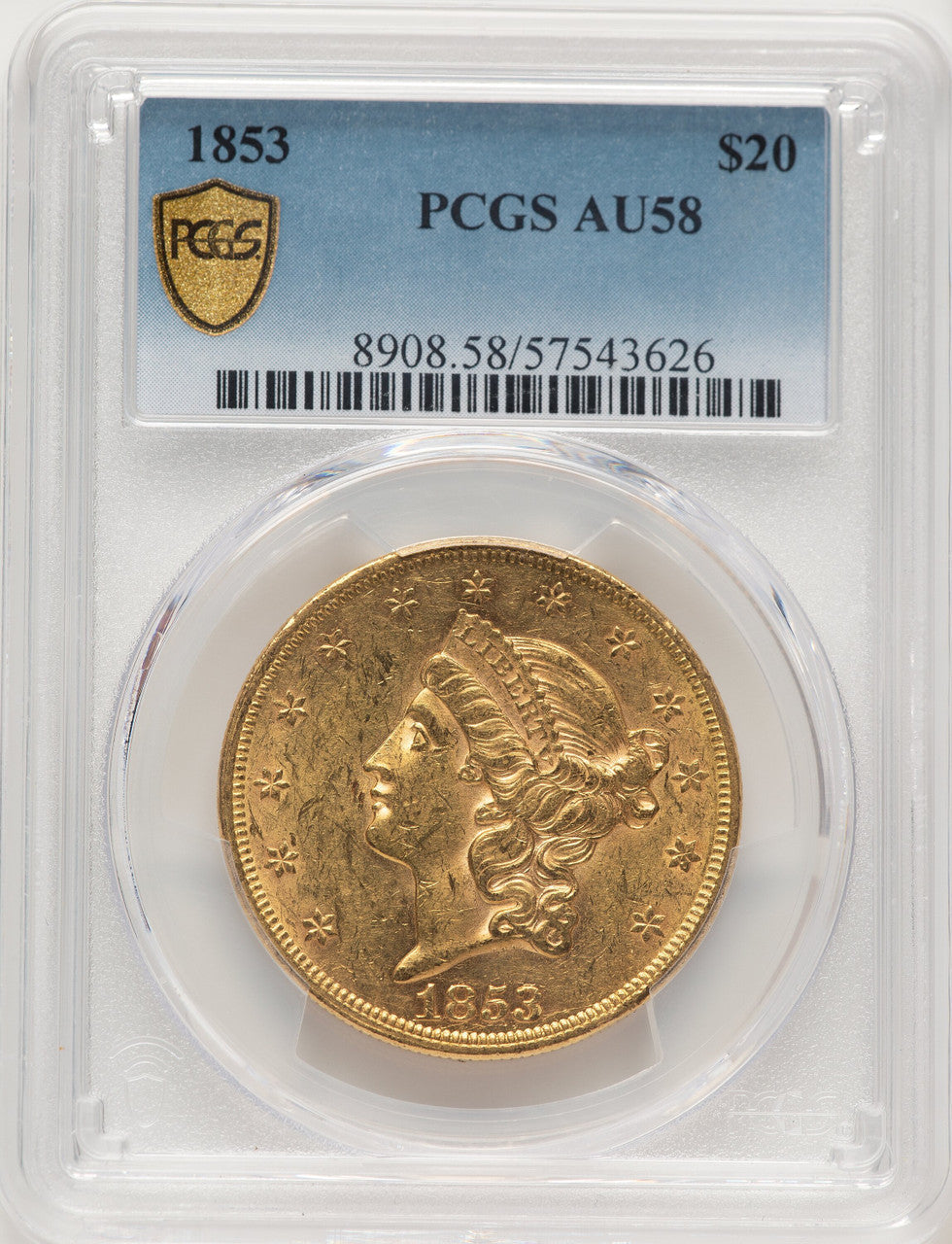 1853 $20 Liberty Double Eagle PCGS AU58 (784404002)