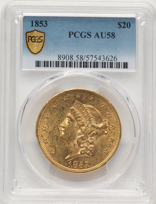 1853 $20 Liberty Double Eagle PCGS AU58 (784404002)