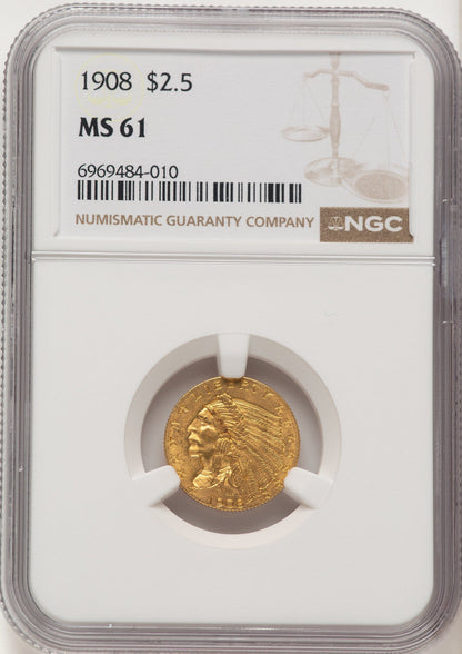 1908 $2.50 Indian Quarter Eagle NGC MS61 (784412056)