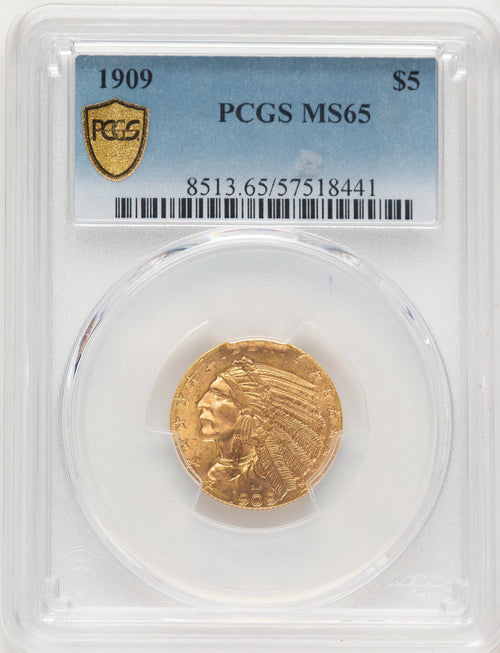 1909 $5 Indian Half Eagle PCGS MS65