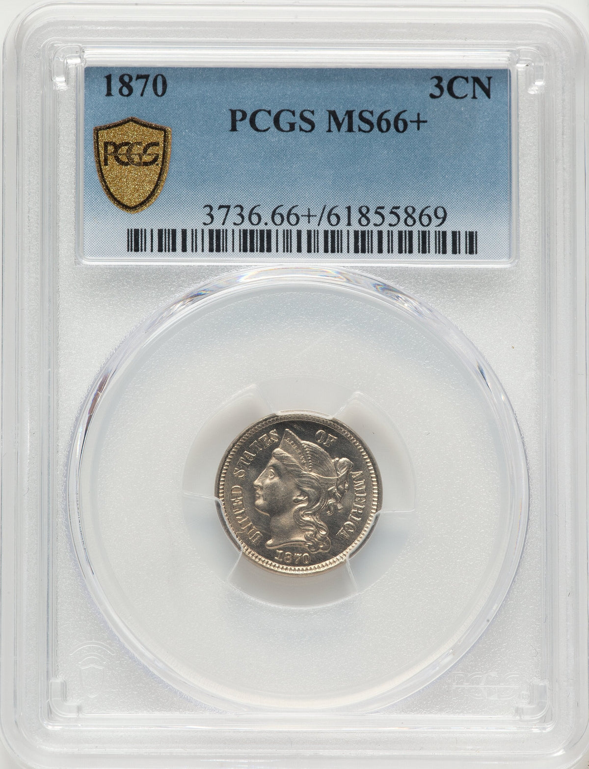 1870 3CN Three Cent Nickel PCGS MS66+