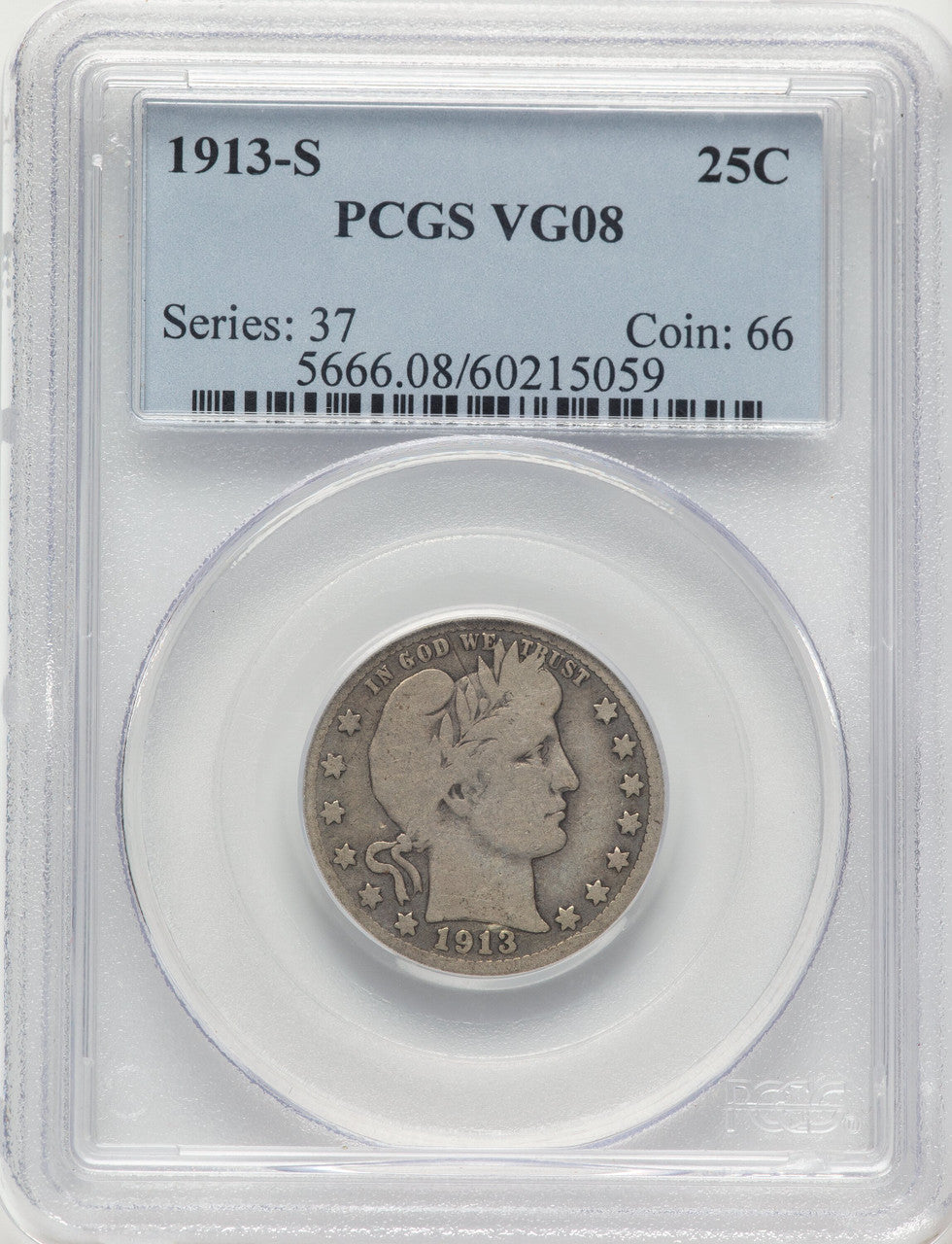 1913-S 25C Barber Quarter PCGS VG8