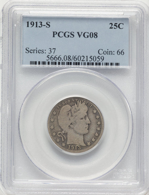 1913-S 25C Barber Quarter PCGS VG8