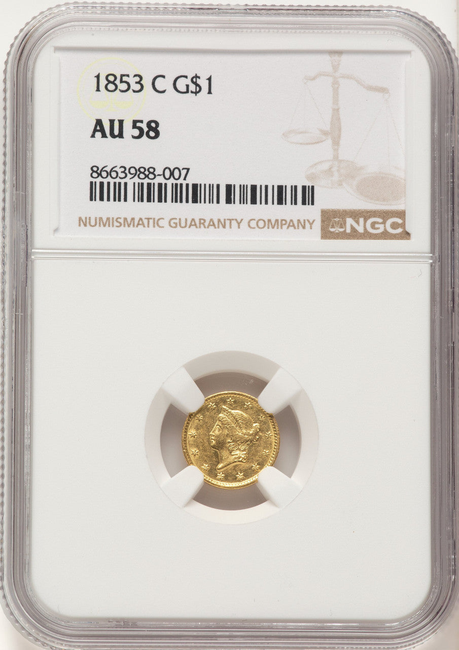 1853-C G$1 Gold Dollar NGC AU58