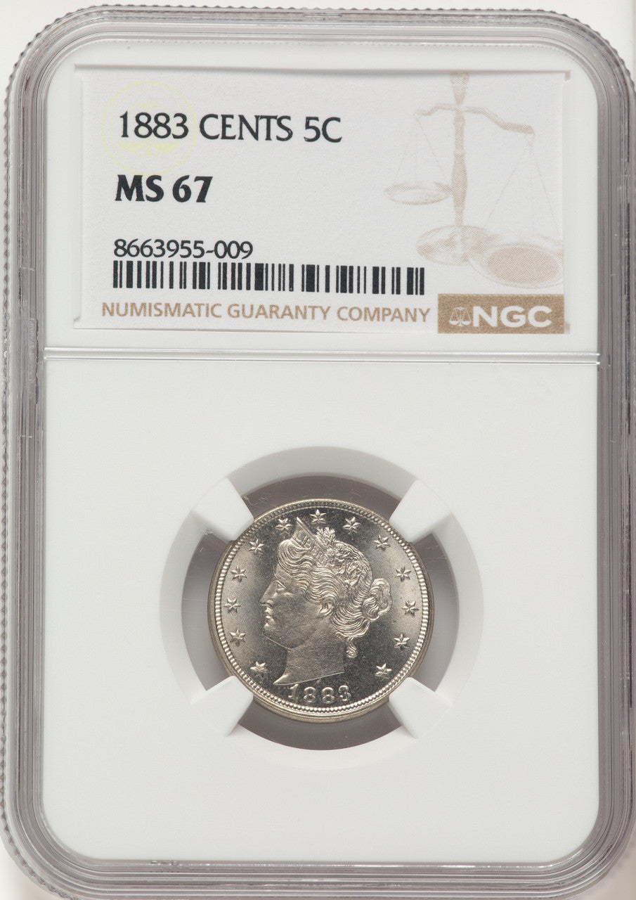 1883 5C WITH CENTS Liberty Nickel NGC MS67