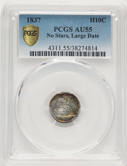 1837 No Stars Large Date (Curl Top 1) Seated Half Dime PCGS AU55