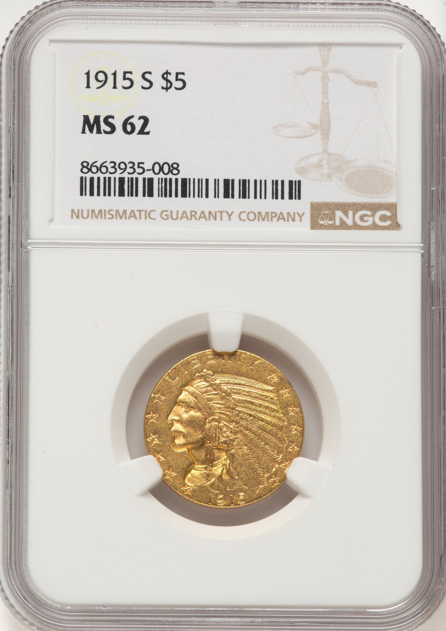 1915-S $5 Indian Half Eagle NGC MS62