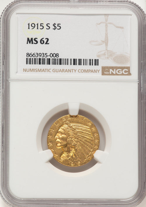 1915-S $5 Indian Half Eagle NGC MS62