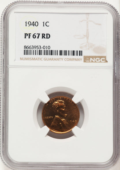 1940 1C RD Proof Lincoln Cent NGC PR67