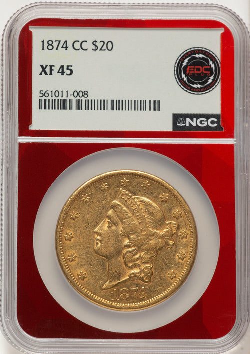 1874-CC $20 Liberty Double Eagle NGC XF45