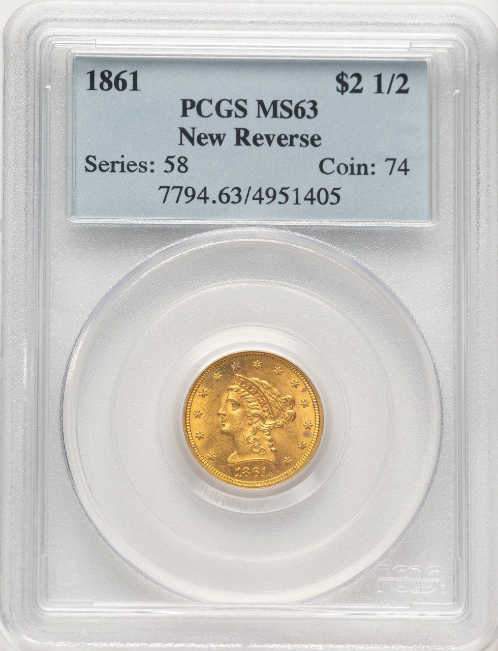 1861 $2.50 New Reverse Type 2 Liberty Quarter Eagle PCGS MS63 (784478034)