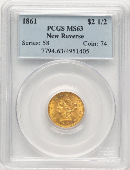 1861 $2.50 New Reverse Type 2 Liberty Quarter Eagle PCGS MS63 (784478034)