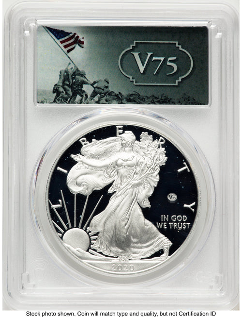 2020-W Proof Silver Eagle V75 Privy 1 oz FS V75 Label PCGS PR70