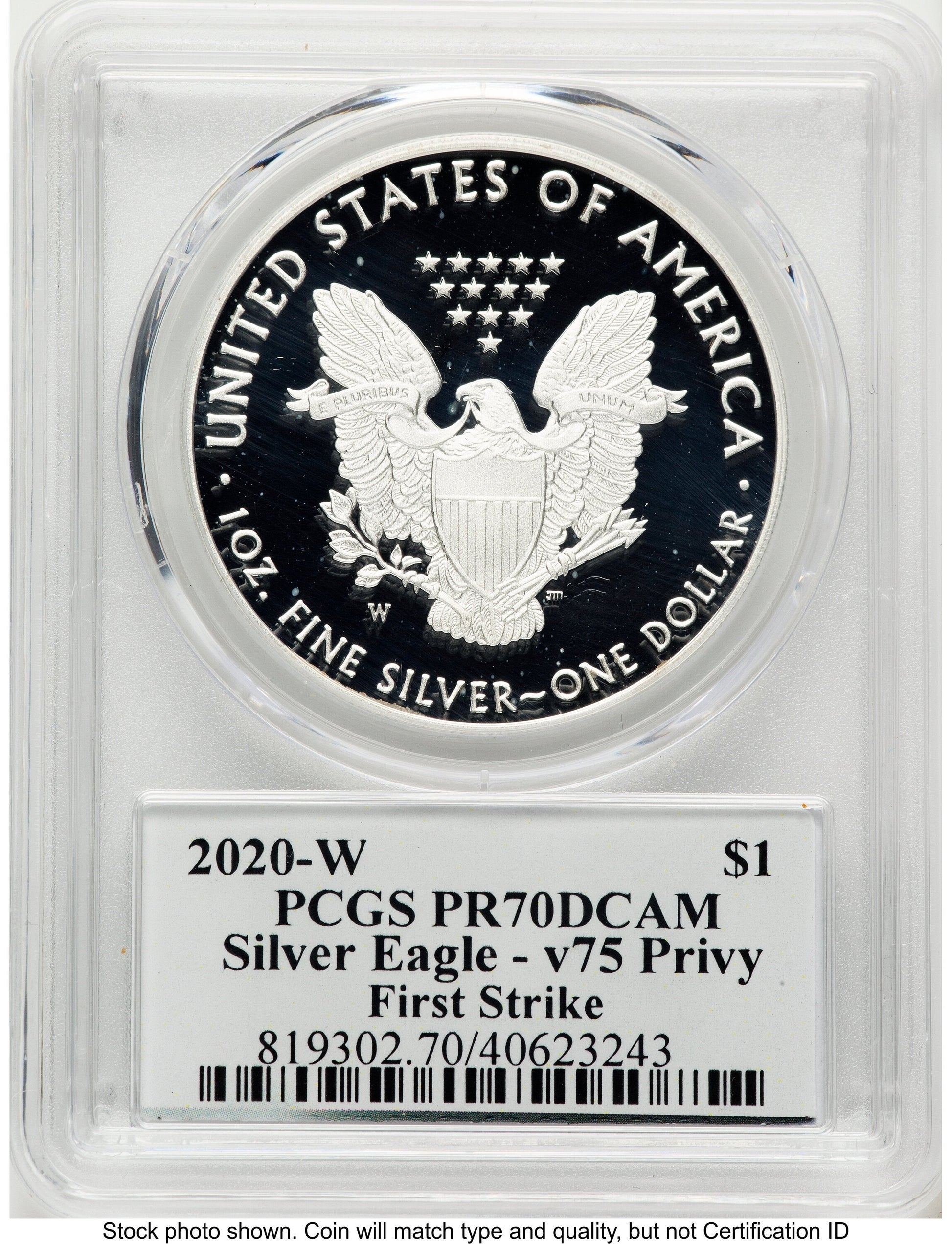 2020-W Proof Silver Eagle V75 Privy 1 oz FS V75 Label PCGS PR70