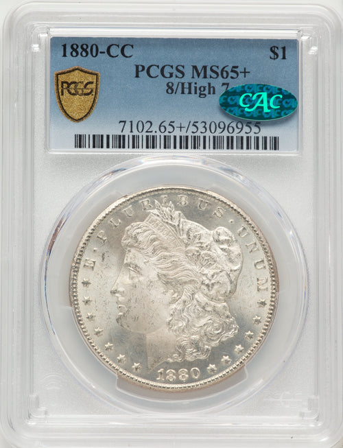 1880-CC 8 Over High 7 CAC Morgan Dollar PCGS MS65+