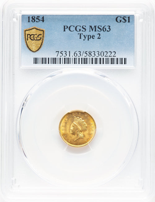1854 G$1 Type Two Gold Dollar PCGS MS63